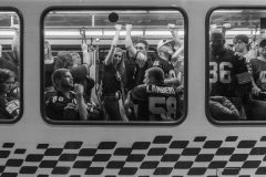 Steelers Fans ride the subway to Heinz Field, as the Cincinnati Bengals take on the Pittsburgh Steelers on September 30, 2019.